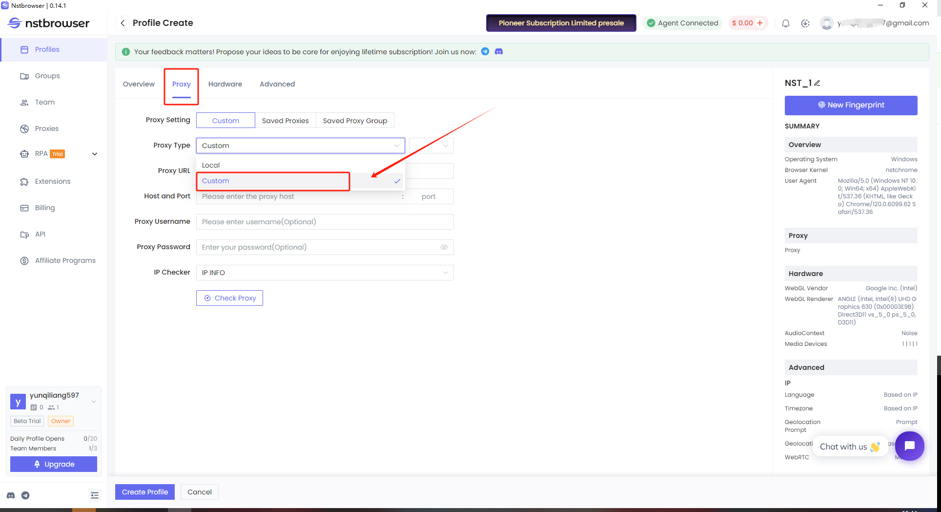 91HTTP代理在Nstbrowser指纹浏览器上设置动态包量代理教程