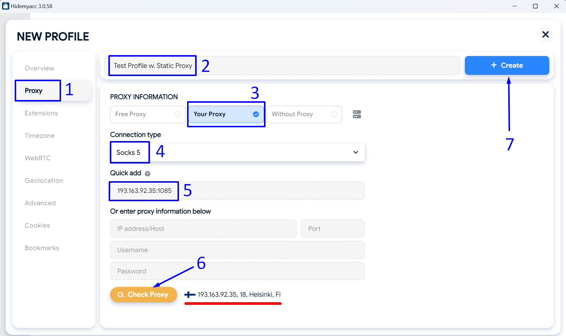91HTTP代理在Hidemyacc浏览器上设置动态包量代理教程